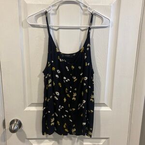 Lucky Brand Black and Yellow Floral Tank Top Size Large